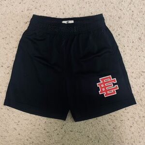 Eric Emanuel EE Basic Black Mesh Athletic Shorts with Red Logo Patch